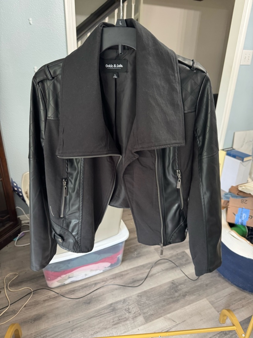 Oodle & Lolo Women’s Black Mixed-Media Moto Jacket